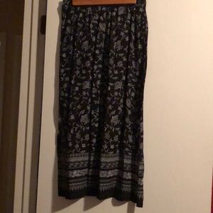 Black with White Flowers Long Skirt